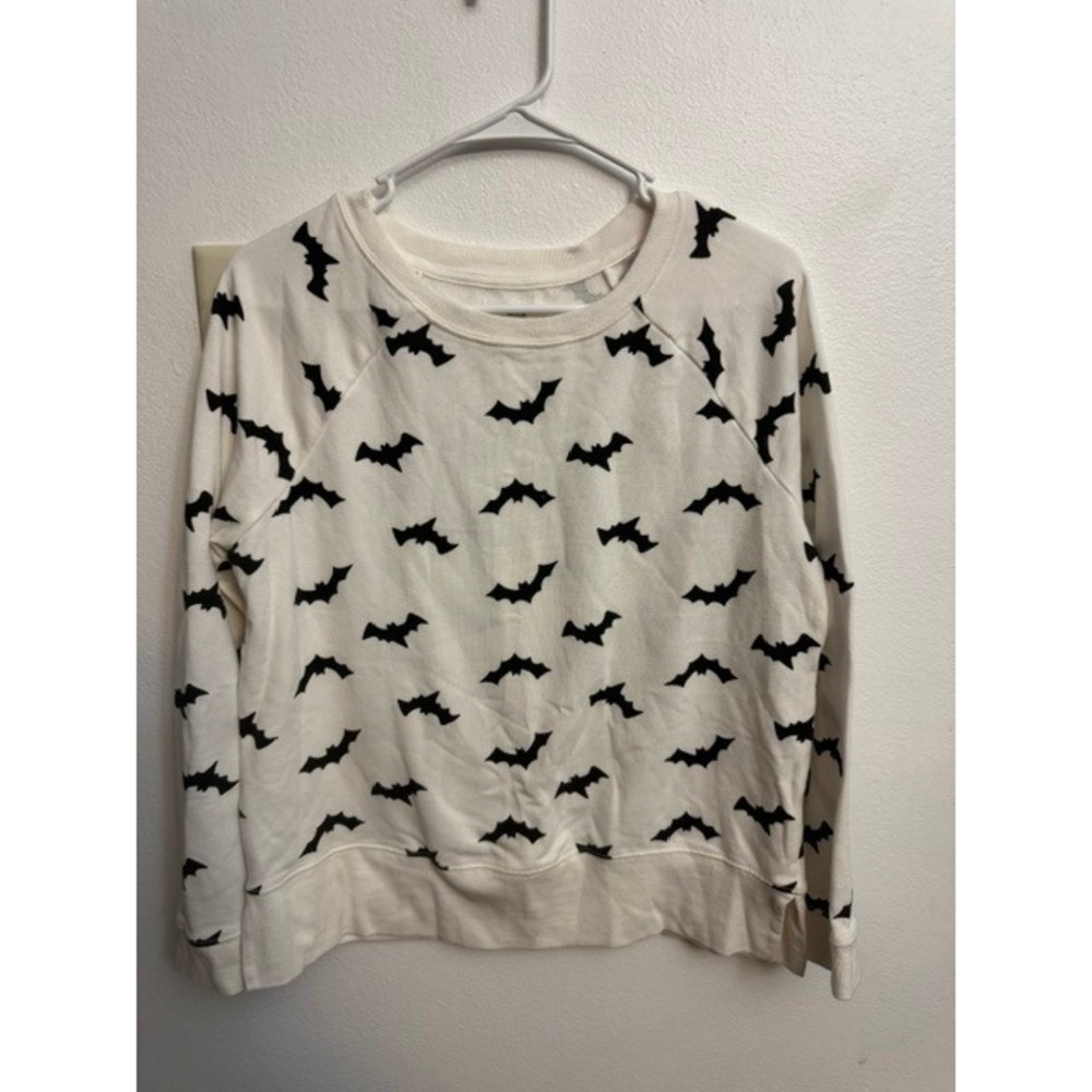 Grayson Threads Kids LG White Bat Print Sweatshirt Halloween Pullover Crew (G)